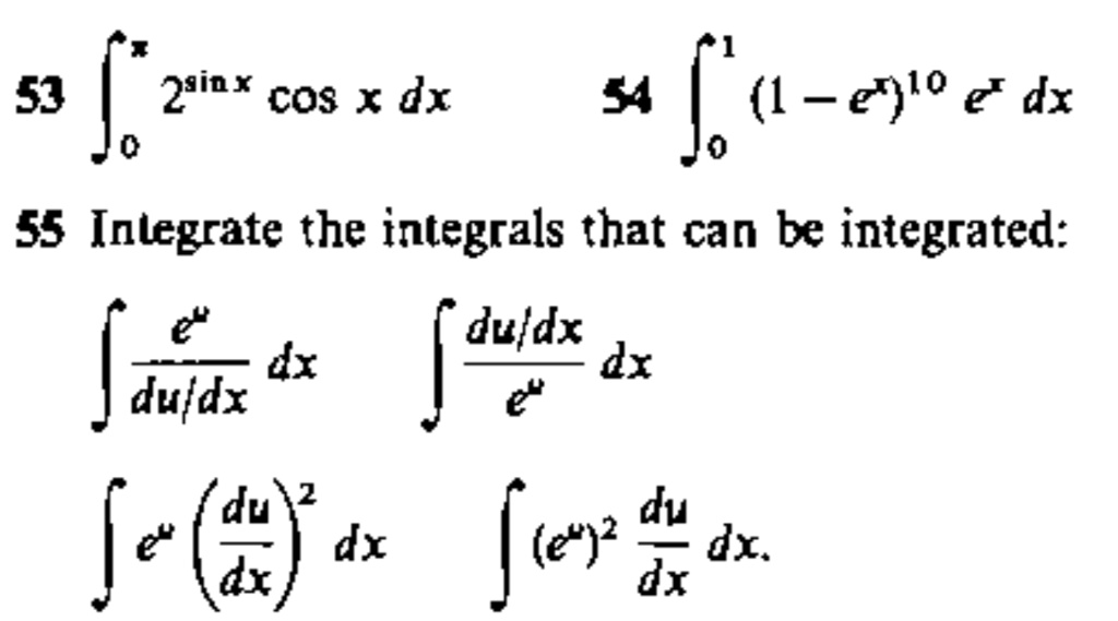 SOLVED: 53 2sin(x) cos(x) dx + s f (-e^y) e dx 55 Integrate the ...