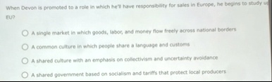 when devon is promoted to a role in which hell have responsibility for sales in europe he begins to study u eu a single market in which goods labor and money flow freely across national bord 69644