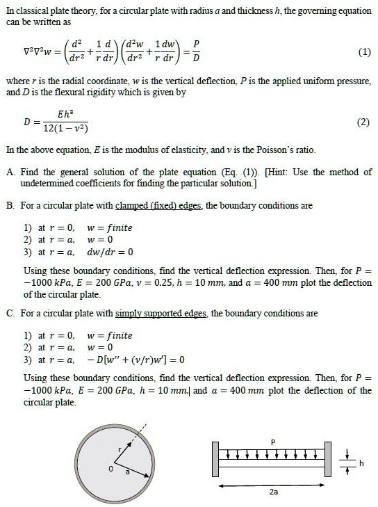 SOLVED:Iclassical plate tbeory. can be written as circular plate with ...