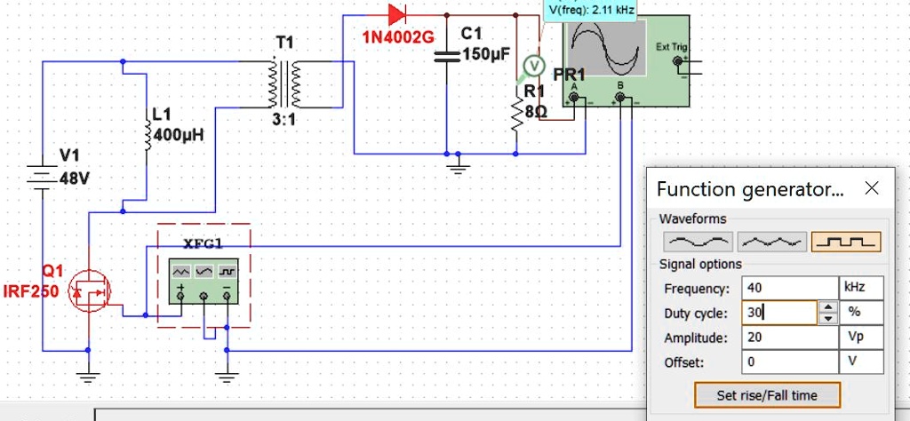 Fly Back Output Ripple Simulate the given flyback converter circuit in Multisim 1. Simulate ...