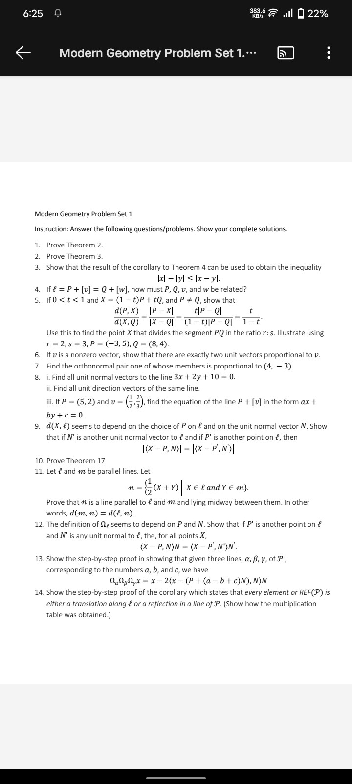 SOLVED 625 ? ? ← Modern Geometry Problem Set 1. ⋯ Modern Geometry
