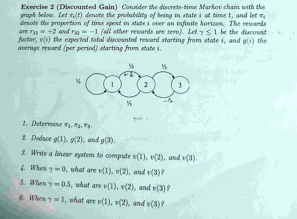 exercise 2 discounted gain consider the discrete time markov chain with the graph below let piit denote the probability of being in state i at time t and let pii denote the proportion of t 54113