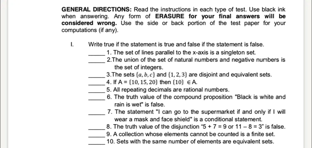 SOLVED: GENERAL DIRECTIONS: Read the instructions in each type of test ...