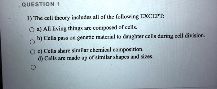 SOLVED: QUESTION 1) The Cell Theory Includes All Of The Following ...