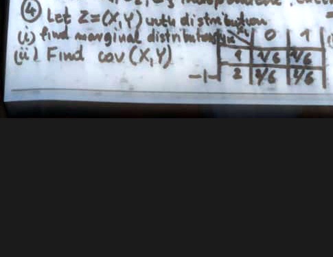 ? Let Z=(X,Y) with distribution
(i) find marginal distribution
(ii) Find cov(X,Y)