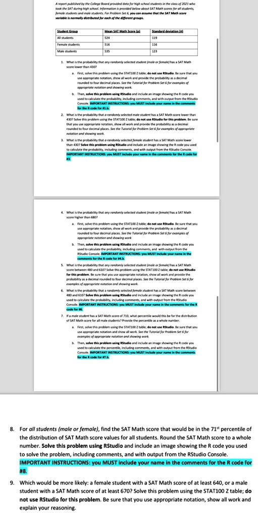 ignore the questions that talk about rstudio the questions with yellow highlighter in the class of 2021 where scores for all students who took the sat during high school for problem set 6 yo 01708