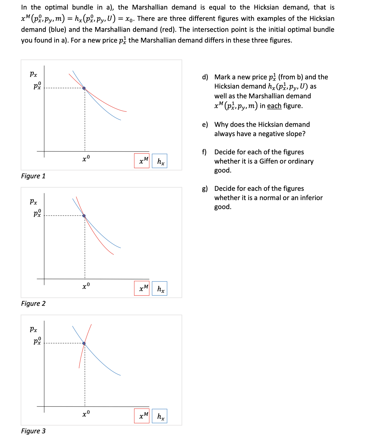 In the optimal bundle in a), the Marshallian demand is equal to the ...