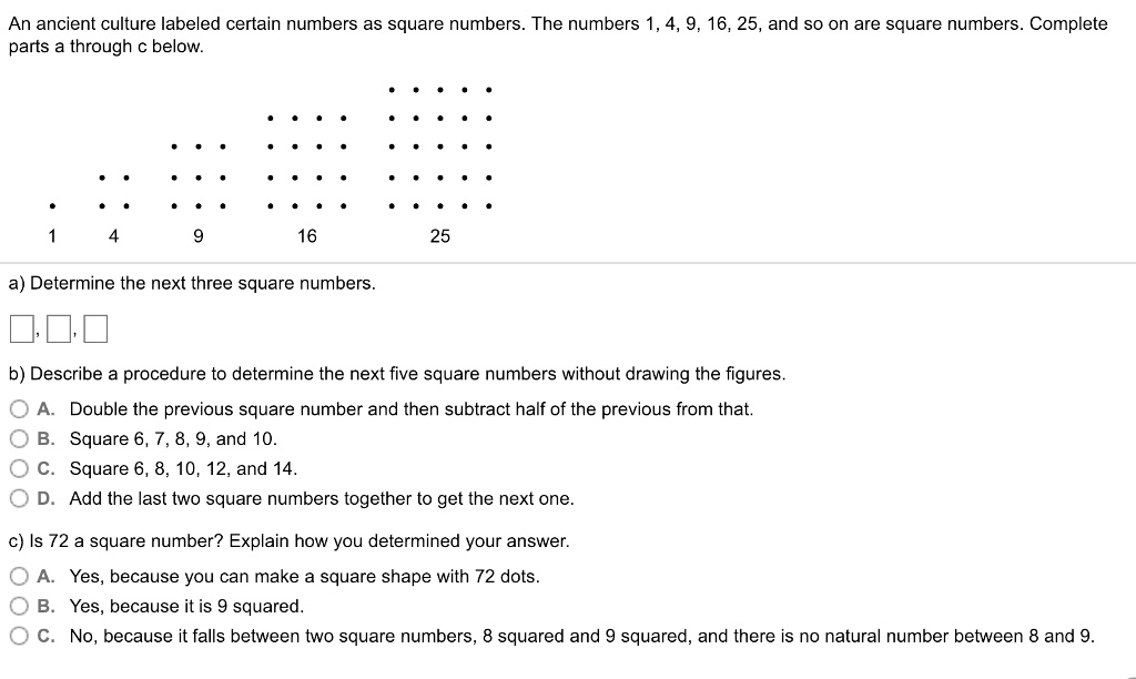 SOLVED An ancient culture labeled certain numbers as square numbers
