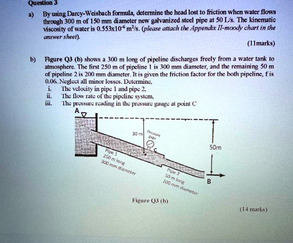 SOLVED Text Question 3 a) By using DarcyWeisbach formula, determine