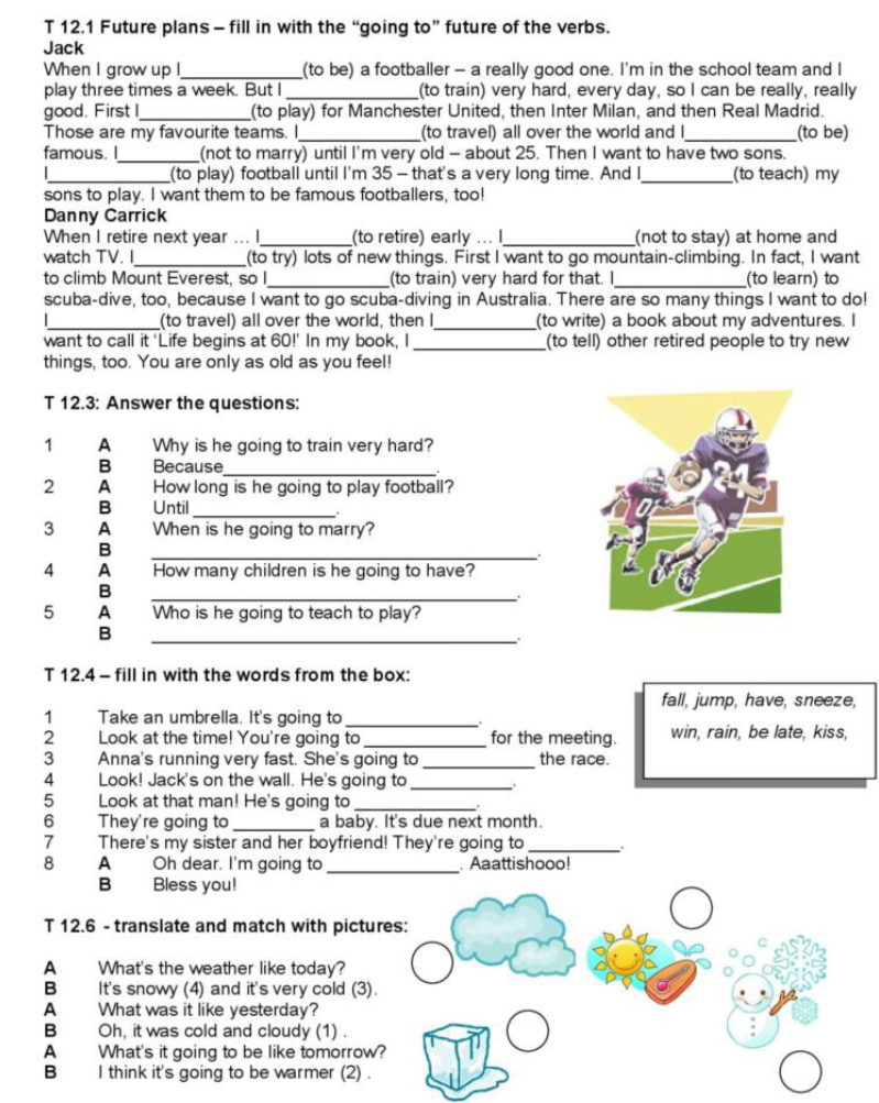 T 12.1 Future plans - fill in with the "going to" future of the verbs ...