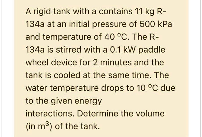 SOLVED: A rigid tank with a contains 11 kg R- 134a atan initialpressure