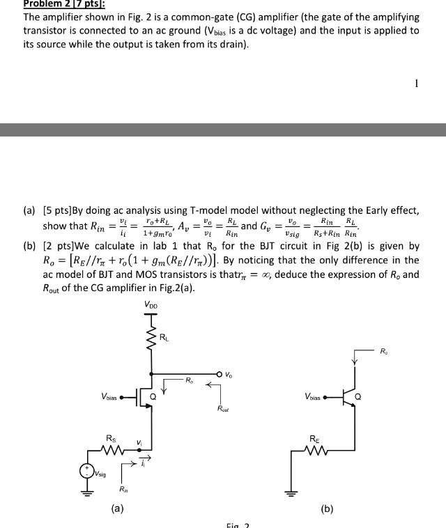Problem 2 [7 pts]: The amplifier shown in Fig. 2 is a common-gate (CG ...