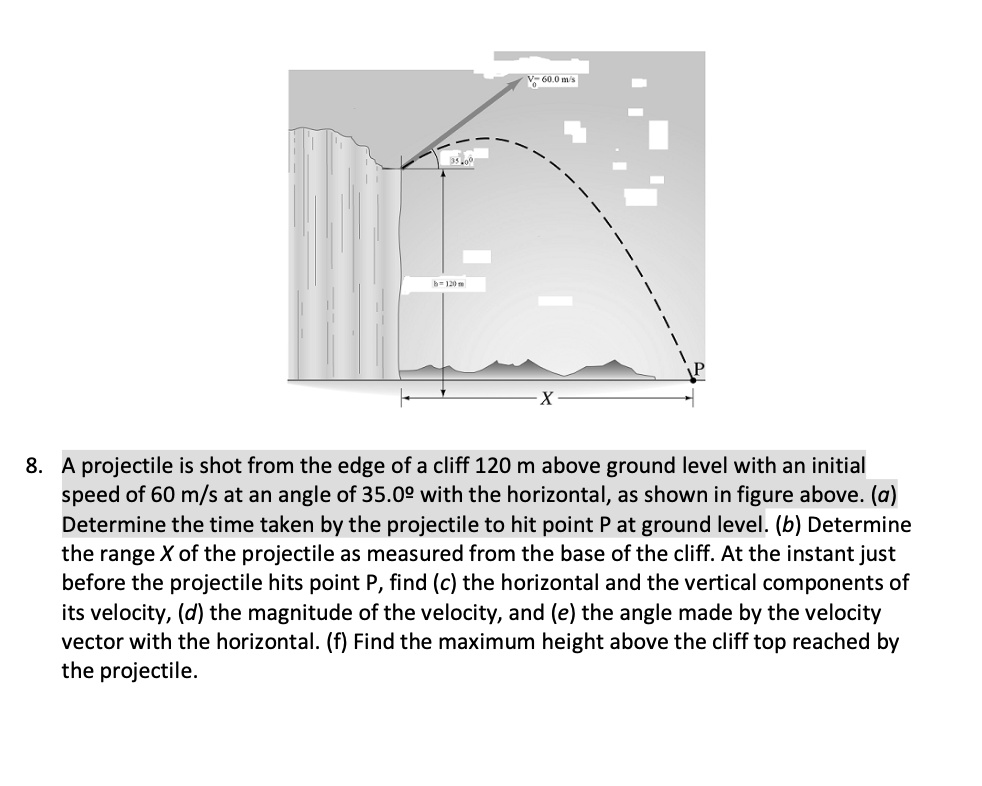 [GET ANSWER] 8 projectile is shot from the edge of a cliff 120 m above