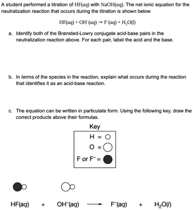 A student performed a titration of HF(aq) with NaOH(aq). The net ionic