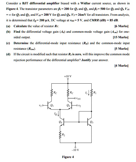 SOLVED: Consider a BJT differential amplifier biased with a Widlar ...