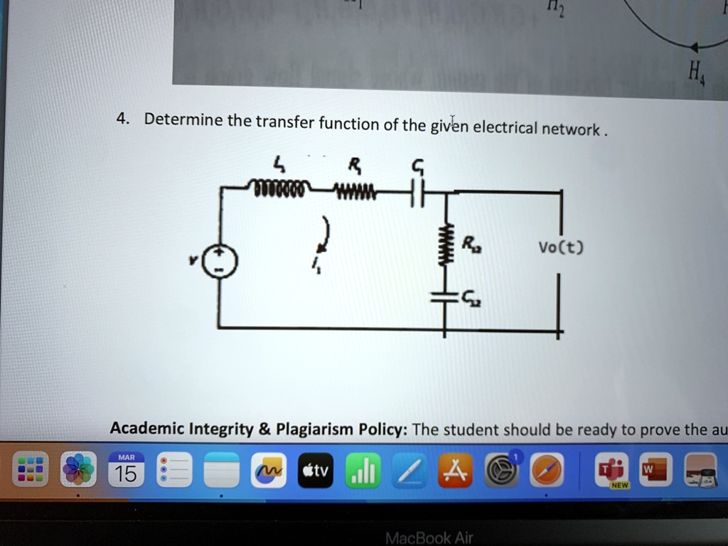 4. Determine the transfer function of the given electrical network.