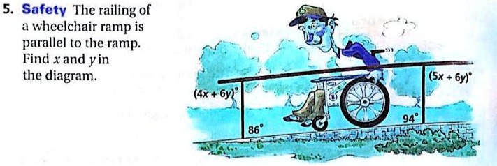 SOLVED: 'The railing of a wheelchair ramp is parallel to the ramp. Find ...