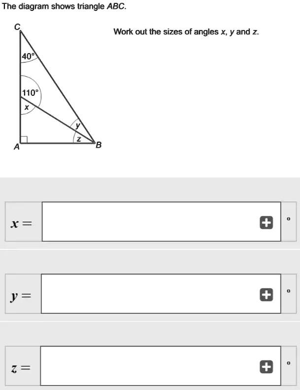 Video Solution The Diagram Shows Triangle Abc Work Out The Sizes Of Angles X Y And Z 409 1109