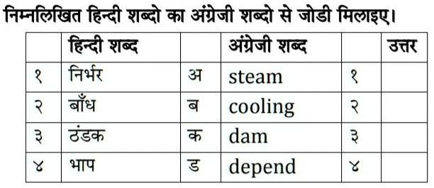 hindi match the following please help me 17393
