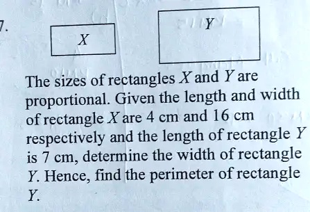 7. X Y The sizes of rectangles X and Y are proportional. Given the ...