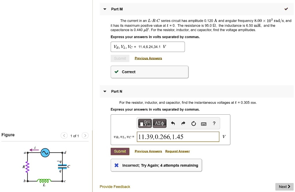 The current in an LRC series circuit has an amplitude of 120 A and an