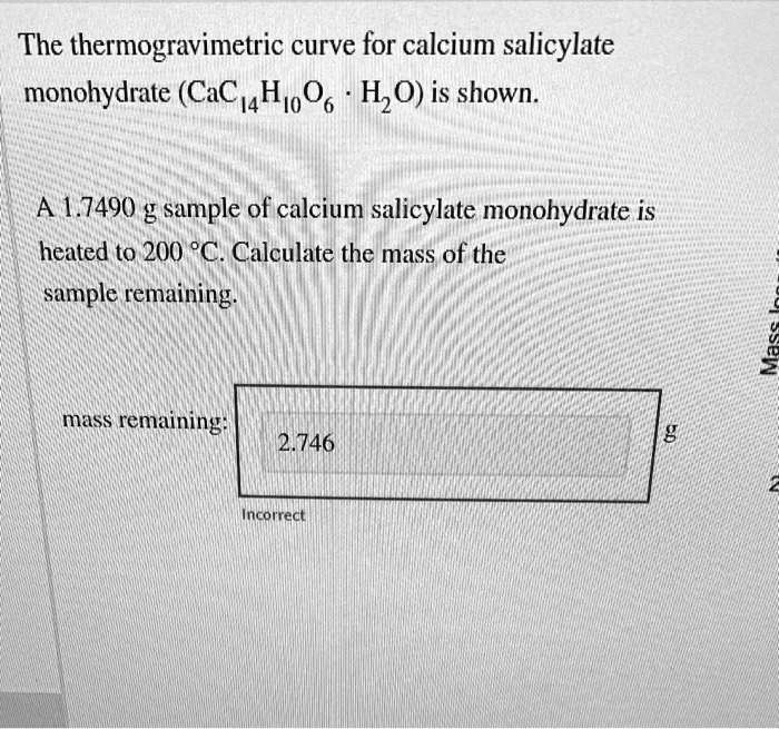 the thermogravimetric curve for calcium salicylate monohydrate cac ...