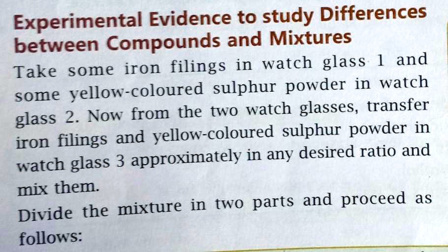 SOLVED 'Study a chemical change using iron filings and sulphur powder
