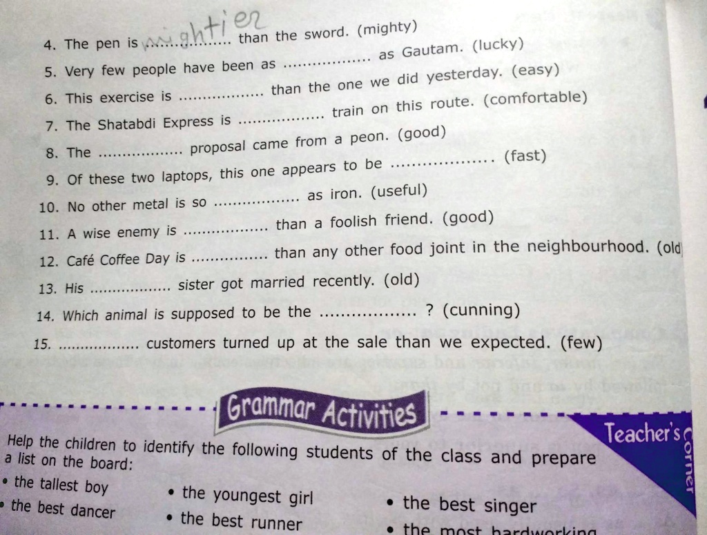 SOLVED: 'fil in the blanks with the correct degree of the adjectives ...