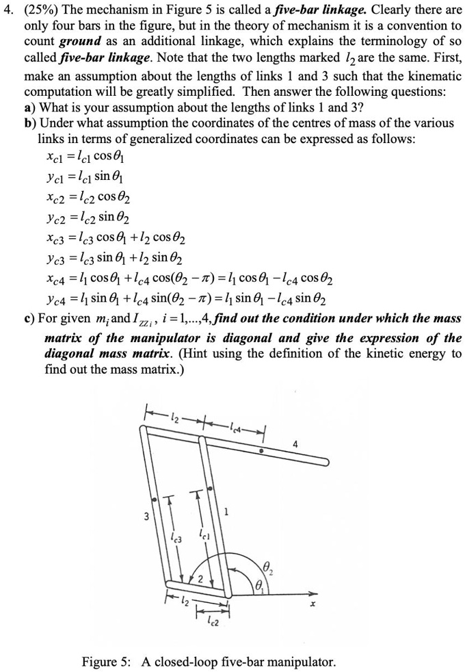 4. 25 The mechanism in Figure 5 is called a fivebar linkage. Clearly