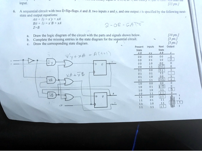 SOLVED: 6) a, b, and c Input: [15p1s.] 6. State and output equations: A ...