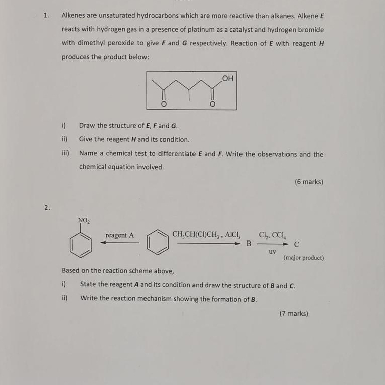 [GET ANSWER] 1. Alkenes are unsaturated hydrocarbons which are more ...