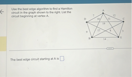SOLVED: Use the best edge algorithm to find a Hamilton circuit in the ...