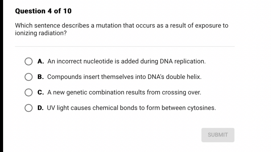 SOLVED: Question 4 of 10 Which sentence describes a mutation that ...