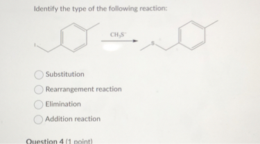 Identify the type of the following reaction: Substitution Rearrangement ...