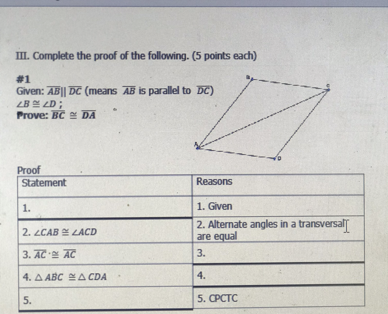 SOLVED: III. Complete The Proof Of The Following. ( 5 Points Each) #1 ...