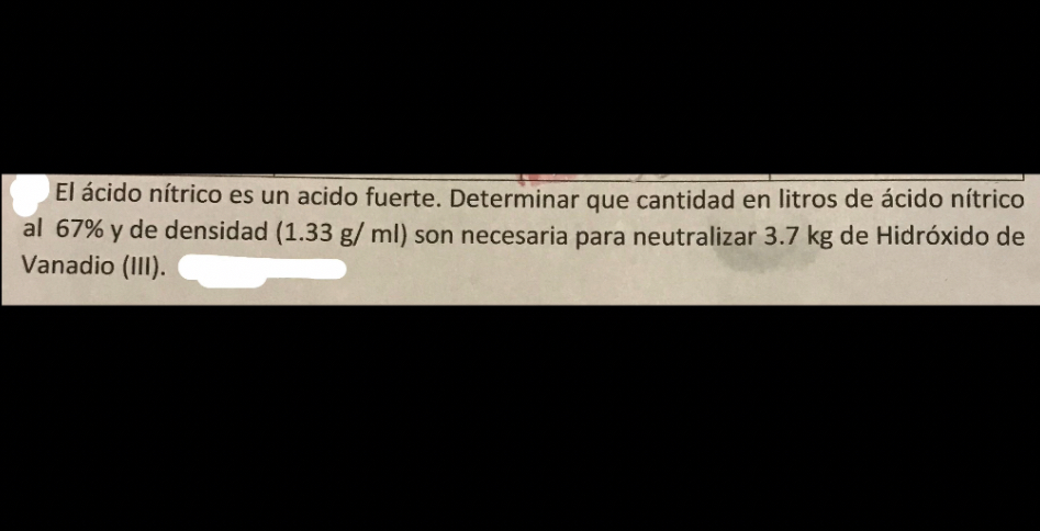 El ácido nítrico es un acido fuerte. Determinar que cantidad en litros