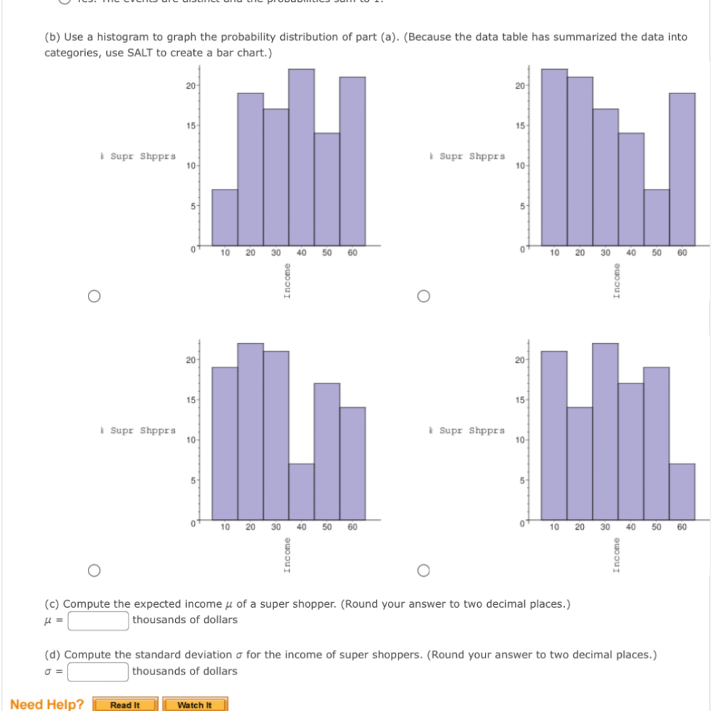 Salt Maths (b) Use a histogram to graph the probability distribution of part (a ...