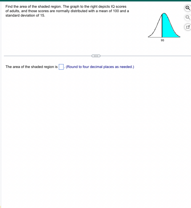 Find the area of the shaded region. The graph to the right depicts IQ ...