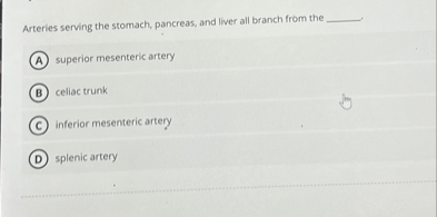 arteries serving the stomach pancreas and liver all branch from the a ...