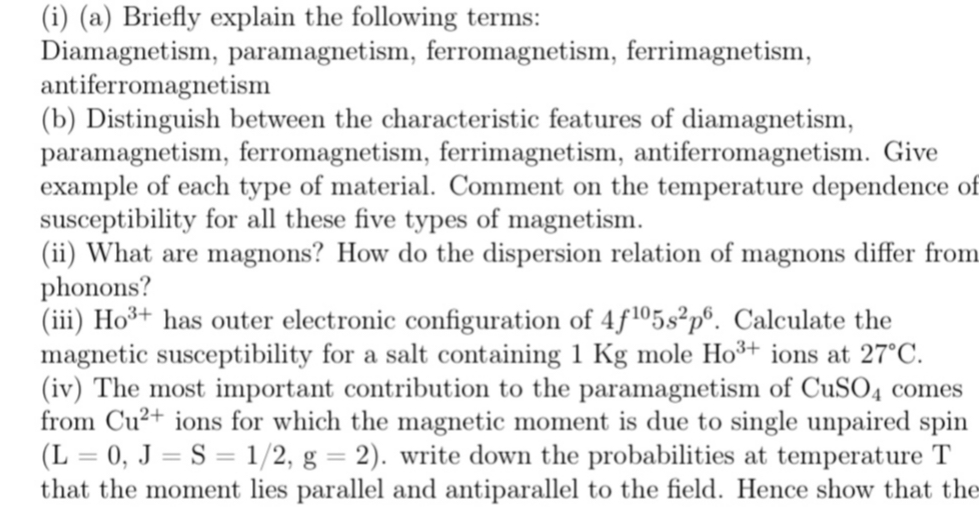 Solved i a briefly explain the following terms diamagnetism