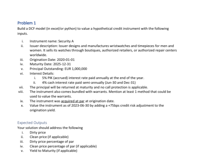 SOLVED: Problem 1 Build a DCF model (in excel/or python) to value a ...