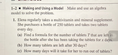 1-2 = Making and Using a Model Make and use an algebra model to solve ...
