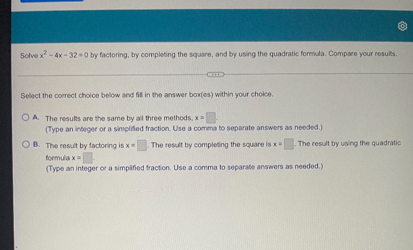 solved-solve-x-2-4-x-32-0-by-factoring-by-completing-the-square-and