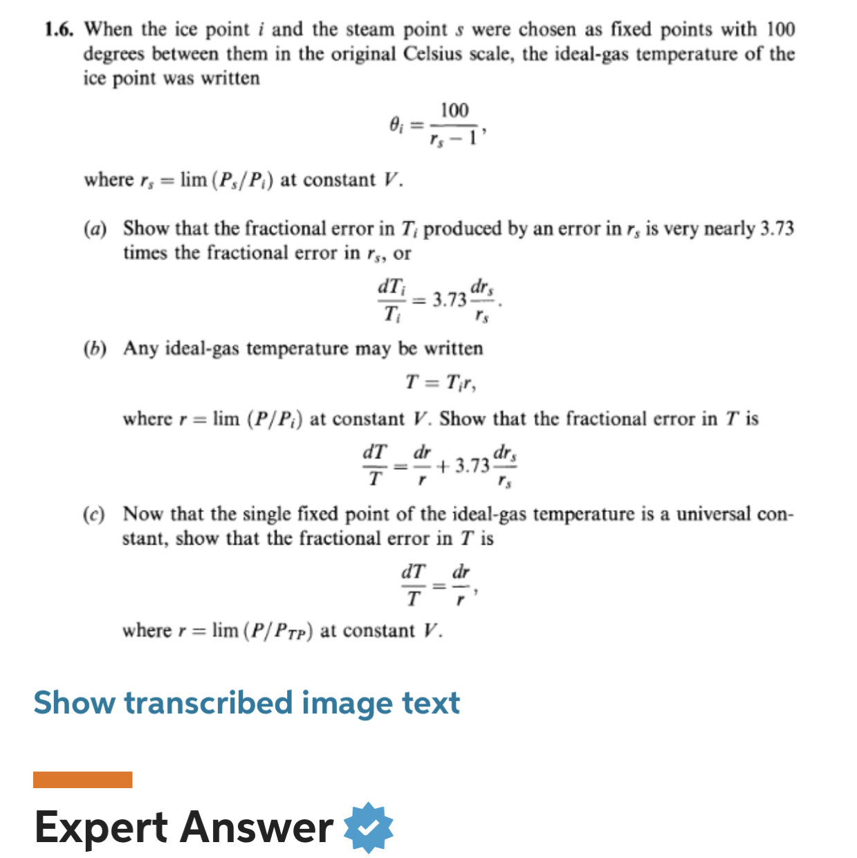 SOLVED1.6. When the ice point \( i \) and the steam point \( s \) were
