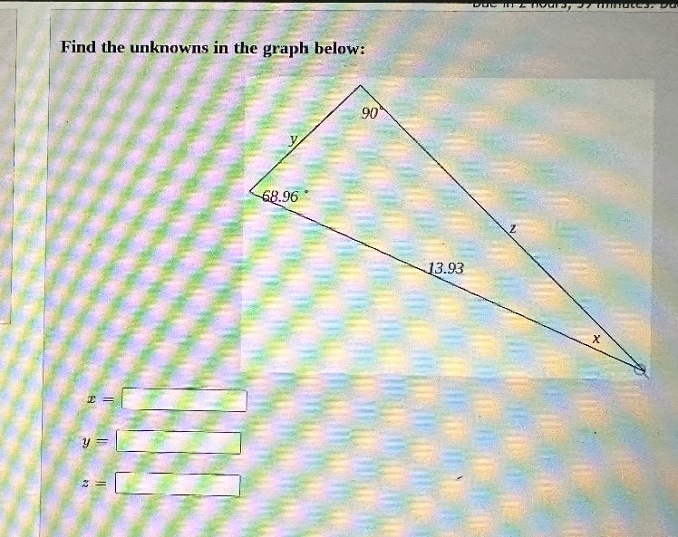 Find the unknowns in the graph below:
x =
y =
z =