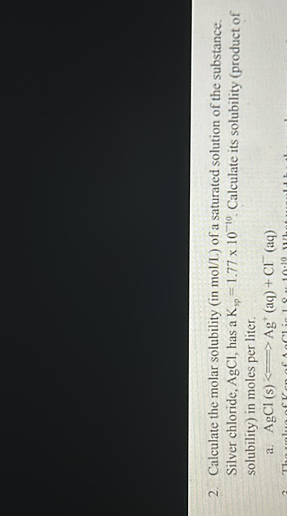 Solved 2 Calculate The Molar Solubility In Mol Of A Saturated Solution Of The Substance