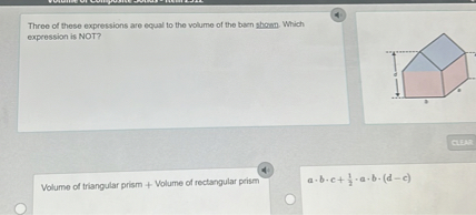 Expression Volume Three of these expressions are equal to the volume of the base shom ...