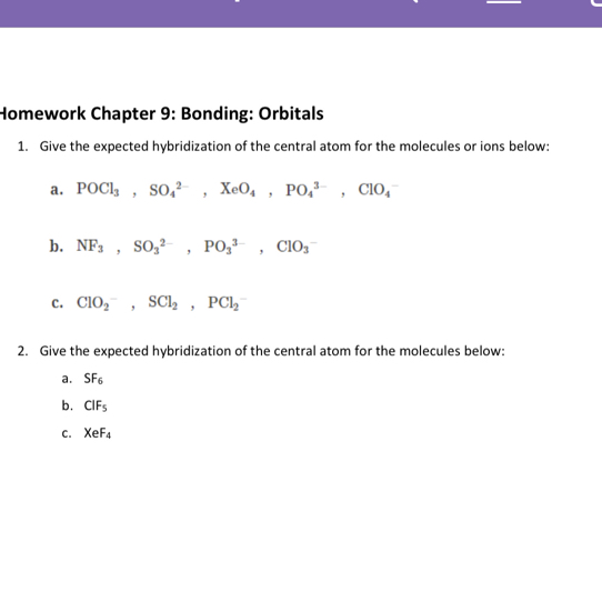 Solved Homework Chapter 9 Bonding Orbitals 1 Give The Expected