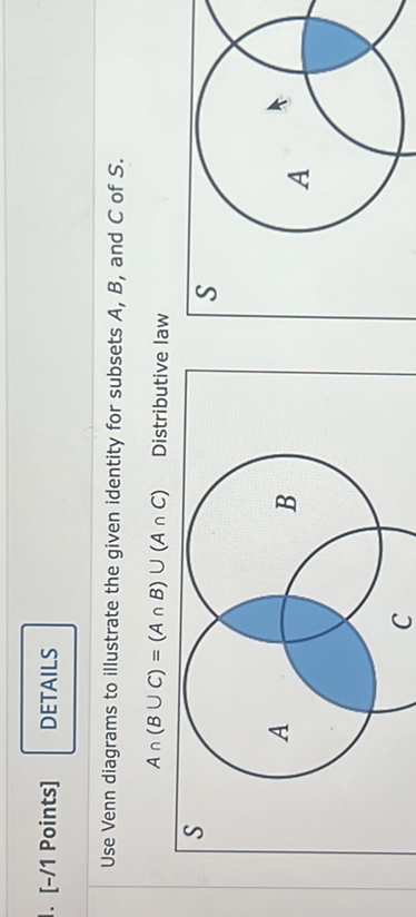 SOLVED: [-/1 Points] DETAILS Use Venn Diagrams To Illustrate The Given ...