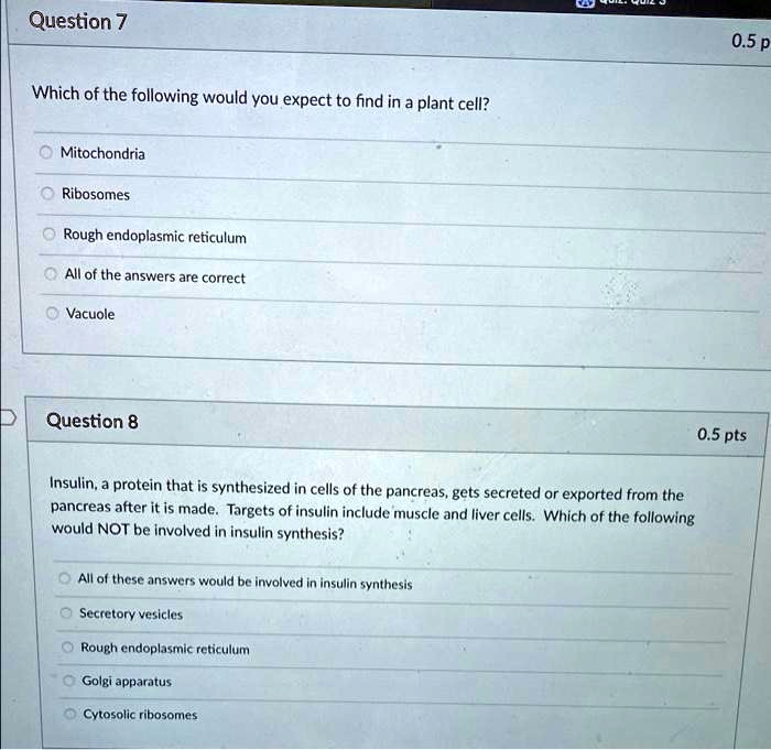 SOLVED Question7 0.5p Which of the following would you expect to find